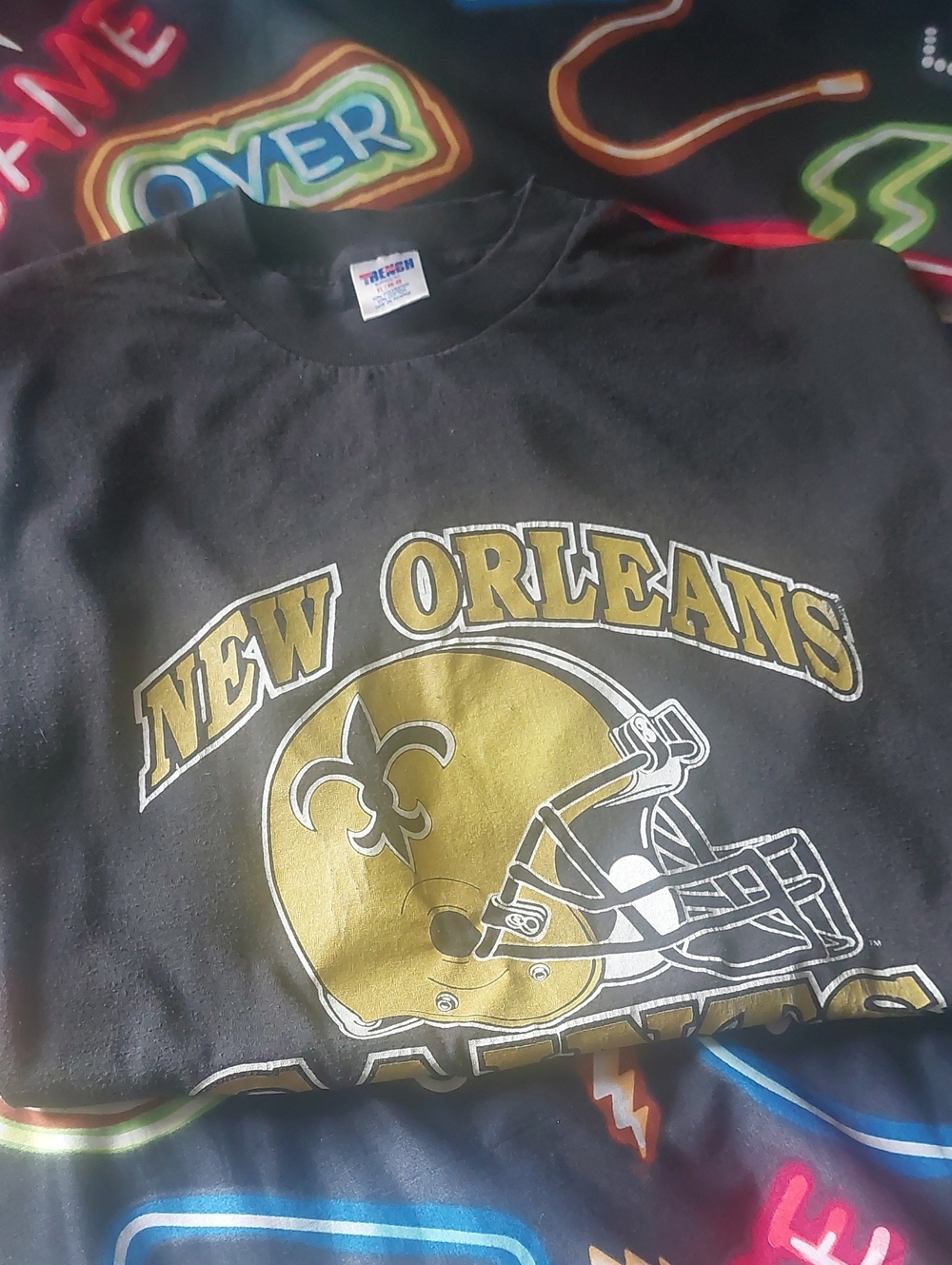 Vintage New Orleans Saints Single Stitch Trench Tee XL